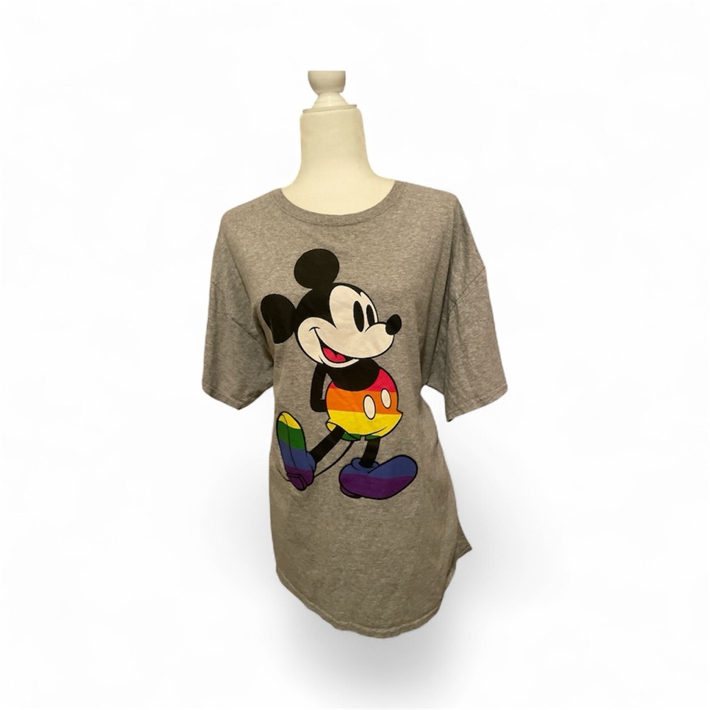Officially Licensed Disney Pride Gray T-Shirt with Colorful Mickey Mouse